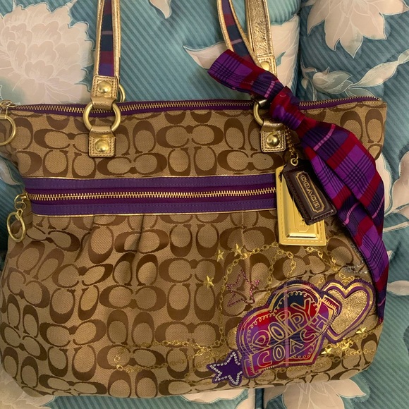 Coach Poppy Tartan Plaid Large Glam bag Purse - Picture 1 of 7
